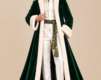Cappotto da uomo in velluto verde / Cappotto per costume natalizio / Capospalla invernale elegante
