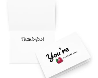 Hand-Painted Watercolor Strawberry Printed on a Thank You Card– Whimsical Appreciation Greeting