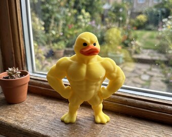 3D Printed Muscle Duck Figurine | Funny Gym Bro Gift & Desk Accessory | Swole Jeep Ducking Ornament | Bodybuilder Meme Decor