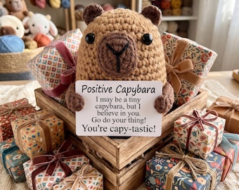 Emotional Support Capybara Desk Buddy, Positive Affirmation Crochet Doll, Coworker Cheer Up Gift, Mental Health Pocket Hug Plush Toy