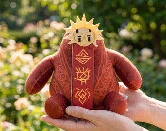 Esquie Plush Toy - Clair Obscur Expedition 33 Brown Stuffed Animal with Red Picto Scarf - Giant Marshmallow Gamer Gift & RPG Collectible