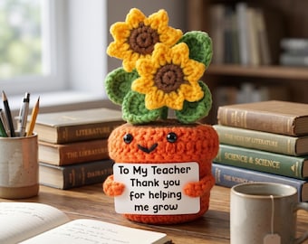 Handmade Crochet Positive Sunflower Emotional Support Plant, Thank You For Helping Me Grow Teacher Gift, Cute Desk Decor Coworker Present