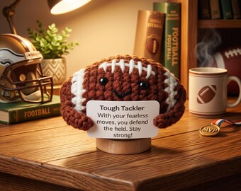 Emotional Support Crochet Football Plush, Tough Tackler Amigurumi Desk Buddy, Motivational Sports Fan Gift, Positive Encouragement Toy