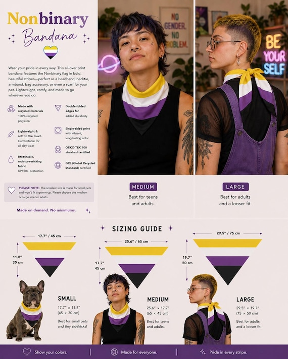 Nonbinary Flag Bandana, LGBTQ+ Pride Accessory, Pet Pride Bandana, Gender Identity Flags