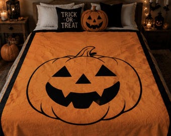 Halloween Pumpkin Blanket | Jack O Lantern Throw Blanket | Cozy Fall Blanket | Vintage Halloween Decor | Spooky Season Gift | Pumpkin Decor
