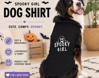 Large Dog Halloween Shirt, Spooky Girl Dog Shirt, Halloween Dog Clothes, Cute Ghost Dog Outfit, Plus Size Pet Tank Top