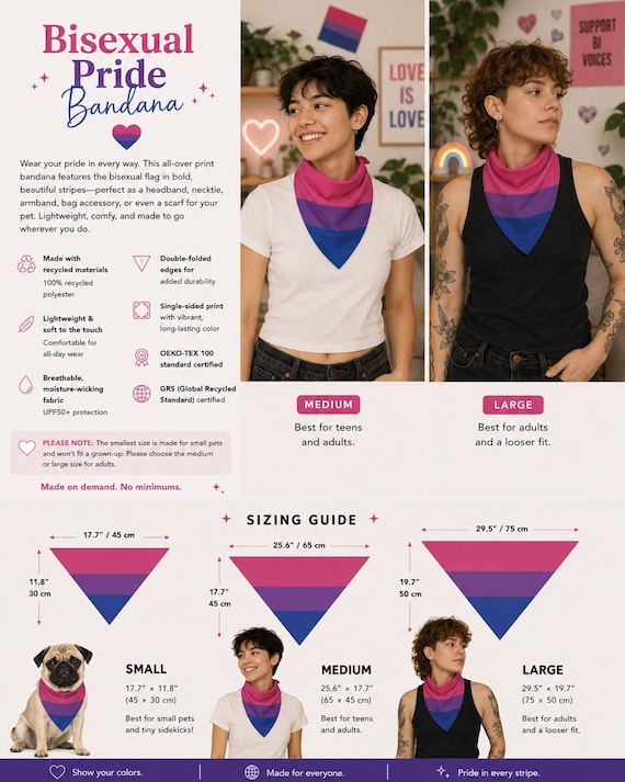 Bi Flag Bandana, LGBTQ+ Pride Accessory, Pet Pride Bandana, Bisexual Pride