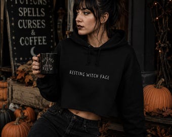 Resting Witch Face Cropped Hoodie | Witchy Crop Hoodie | Halloween Hoodie | Spooky Season Sweatshirt | Alt Girl Clothing | Witch Aesthetic