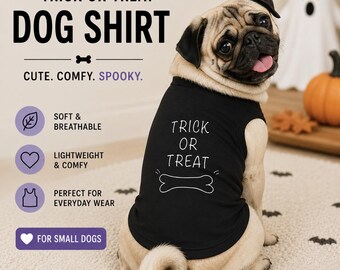 Halloween Dog Shirt, Trick or Treat Dog Shirt, Small Dog Halloween Outfit, Cute Dog Clothes, Black Pet Tank Top, Halloween Pet Costume