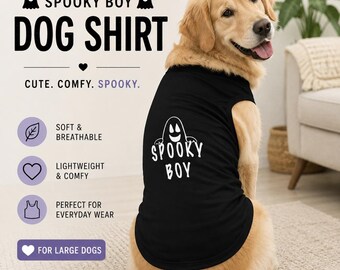Large Dog Halloween Shirt, Spooky Boy Dog Shirt, Halloween Dog Clothes, Cute Ghost Dog Outfit, Plus Size Pet Tank Top