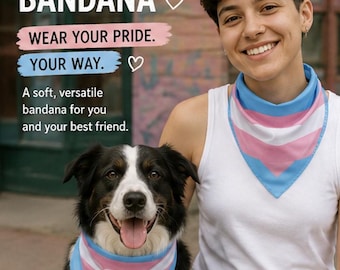 Trans Flag Bandana, Pet Pride Accessory, Recycled Materials, UPF 50+ Protection