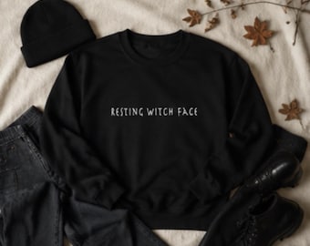 Resting Witch Face Embroidered Sweatshirt | Funny Witch Crewneck | Spooky Season Sweatshirt | Halloween Sweatshirt | Gothic Fall Sweatshirt