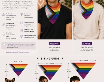 Pride Bandana, Rainbow Flag, Pet Pride Bandana, LGBTQ+ Accessory, Progress Pride Flag