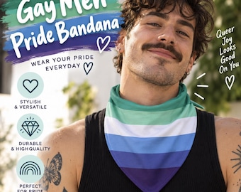 Gay Men's Pride Flag Bandana, LGBTQ+ Pride Accessory, Pet Pride Bandana, Trans Inclusive Gay Men Pride, Pride 2026 Outfit