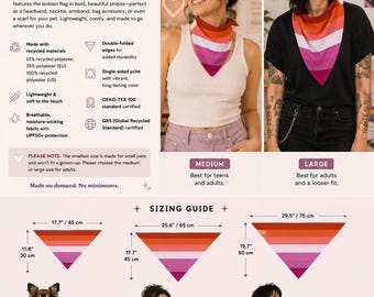 Lesbian Flag Bandana, Pride Pet Accessory, Sapphic Scarf, Recycled Fabric