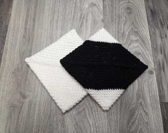 Black White Crocheted Potholders Hot Pads Set of 2