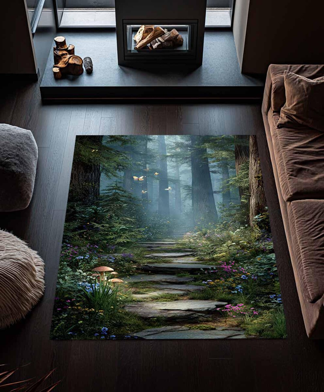 Enchanted Rug Mushroom Forest Runner Rug, Enchanted Woodland Path Carpet, Fairycore ...