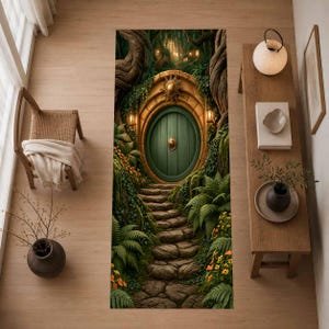 Türläufer „Verzauberter Wald“, Fantasie-Waldmotiv, Flurdekoration mit Steinweg
