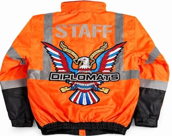 Veste en résille Diplomats Staff, bomber Harlem World streetwear, manteau à écusson aigle dans le dos