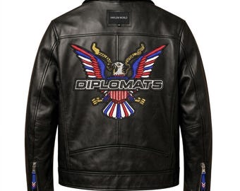 Blouson en cuir Diplomats Eagle - Bomber motard en cuir de vachette noir Style streetwear