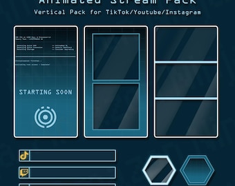 Code Lyoko-style Overlay Pack for TikTok Live Studio | Neon Blue Vertical Livestream Overlay Pack | Youtube Live | Instagram Live | OBS