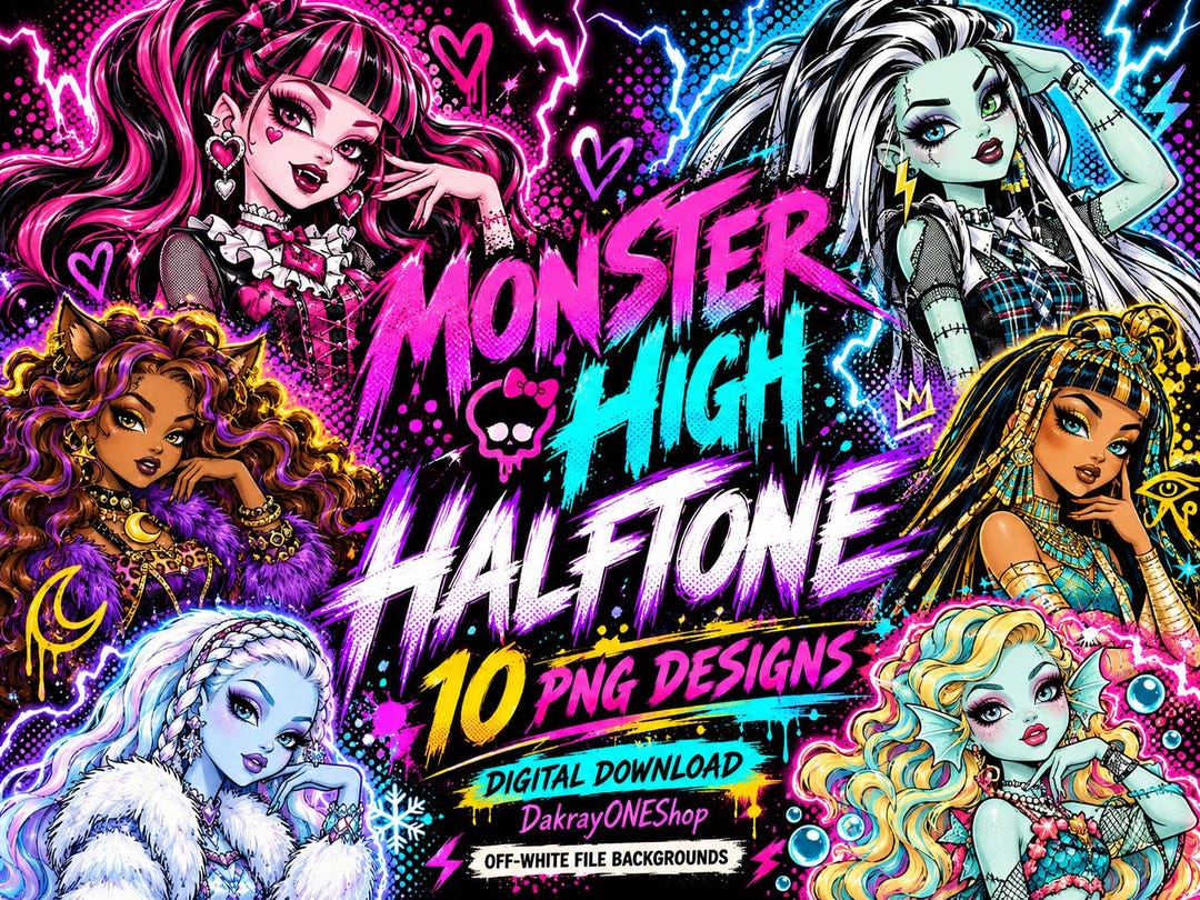 Monster High Halftone Art Bundle | 10 PNG Designs With Character Duos ...