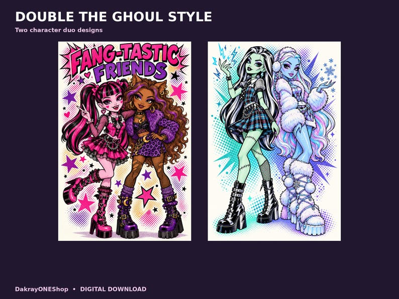 Monster High Halftone Art Bundle | 10 PNG Designs With Character Duos ...