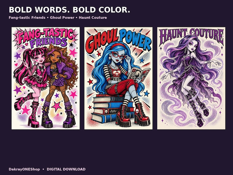 Monster High Halftone Art Bundle | 10 PNG Designs With Character Duos ...
