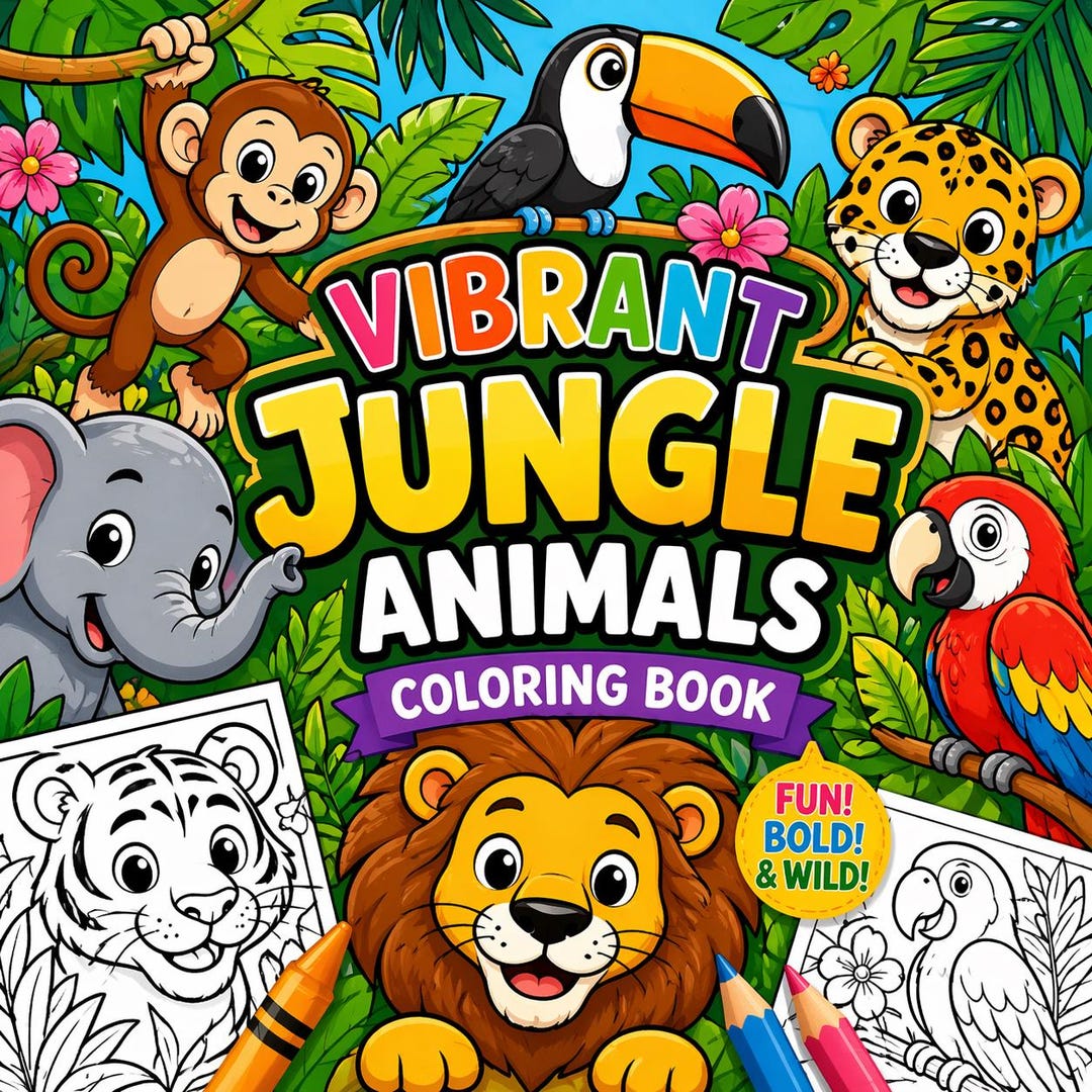 Jungle Animals Coloring Book Printable - Etsy