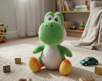 Peluche Kawaii de Yoshi verde, 25 cm, suave dinosaurio de peluche, coleccionable de la película Galaxy Adventure, decoración y regalo para la habitación de un gamer.