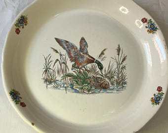 Auténtica fuente de cerámica vintage de mediados de siglo con forma de pato / Plato rústico de granja / Decoración de cocina estilo cottagecore