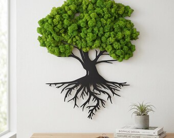 Árbol de la vida de madera con musgo real