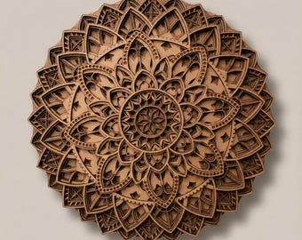 Mandala de madera en capas 3D para pared