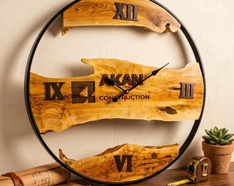 Reloj de madera de olivo extragrande – Logotipo personalizado grabado, regalo corporativo y empresarial, decoración de oficina personalizada