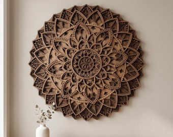 Mandala de madera en capas 3D para pared