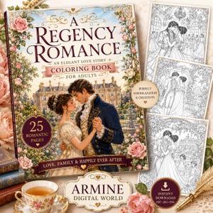 Regency Romance Coloring Book | Elegant Love Story, 25 Vintage coloring Pages based on story (Digital Download)