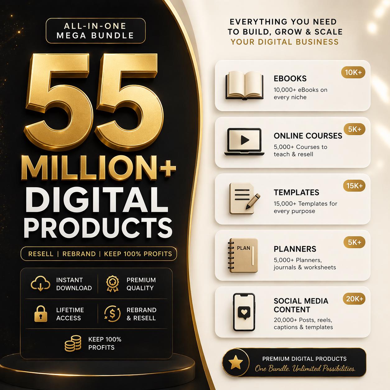 55 Million Digital Products Bundle | PLR MRR Ebooks, Courses, Templates ...