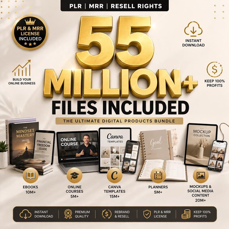 55 Million Digital Products Bundle | PLR MRR Ebooks, Courses, Templates ...