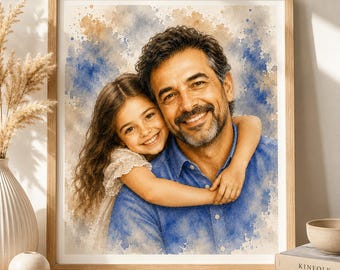 Custom Watercolor Portrait for dad from Photo, Family Portrait, Memorial Gift, Gift for Mom, Digital Download