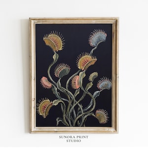 Venus Flytrap Painting Print | Dark Botanical Plant Wall Art | Digital Download