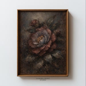 Dark Moody Art Vintage Floral Wall Art, Oil Painting Flower Print, Gothic Home Decor, Neutral Wall Art, French Country Decor Printable