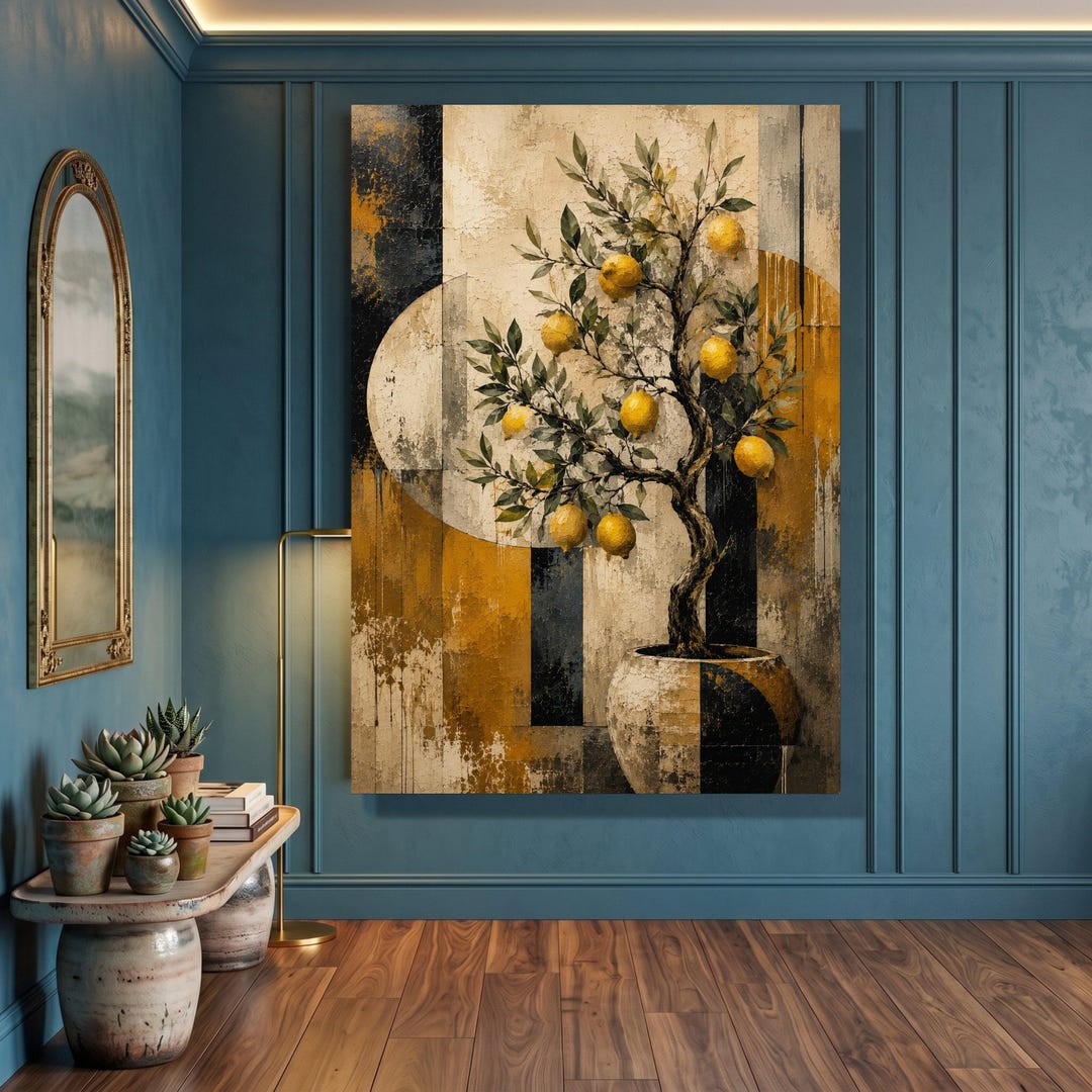 Lemon Tree Canvas Wall Art, Rustic Citrus Branch Design, Modern ...