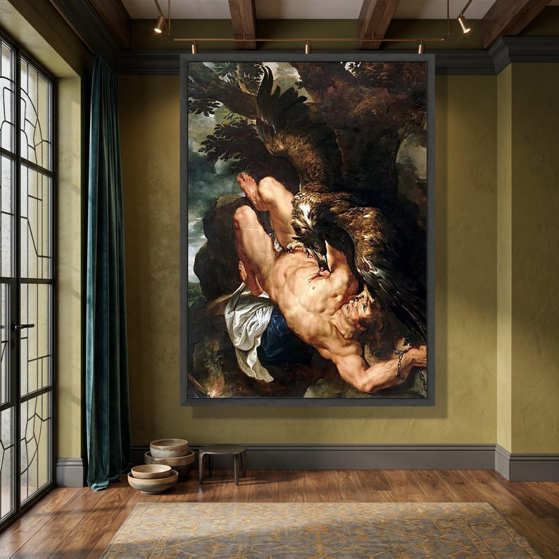 Dramatic Mythological Scene Canvas, Prometheus and Eagle Wall Art, Classic Oil Reproduction, Greek Legend Canvas, Heroic Art Decoration image 7