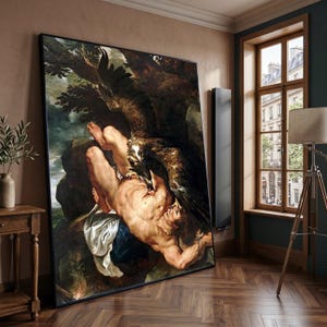 Dramatic Mythological Scene Canvas, Prometheus and Eagle Wall Art, Classic Oil Reproduction, Greek Legend Canvas, Heroic Art Decoration image 3