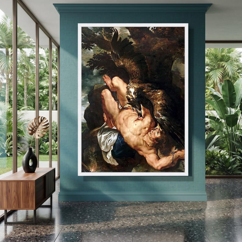 Dramatic Mythological Scene Canvas, Prometheus and Eagle Wall Art, Classic Oil Reproduction, Greek Legend Canvas, Heroic Art Decoration image 8