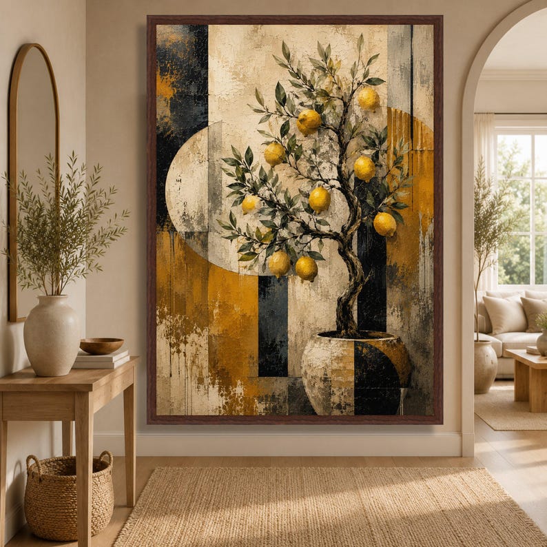 Lemon Tree Canvas Wall Art, Rustic Citrus Branch Design, Modern ...