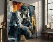 Contemplative Man with Drink Canvas, Modern Abstract Wall Art, Emotional Expression Artwork, Home Decor Canvas, Moody Color Palette Design