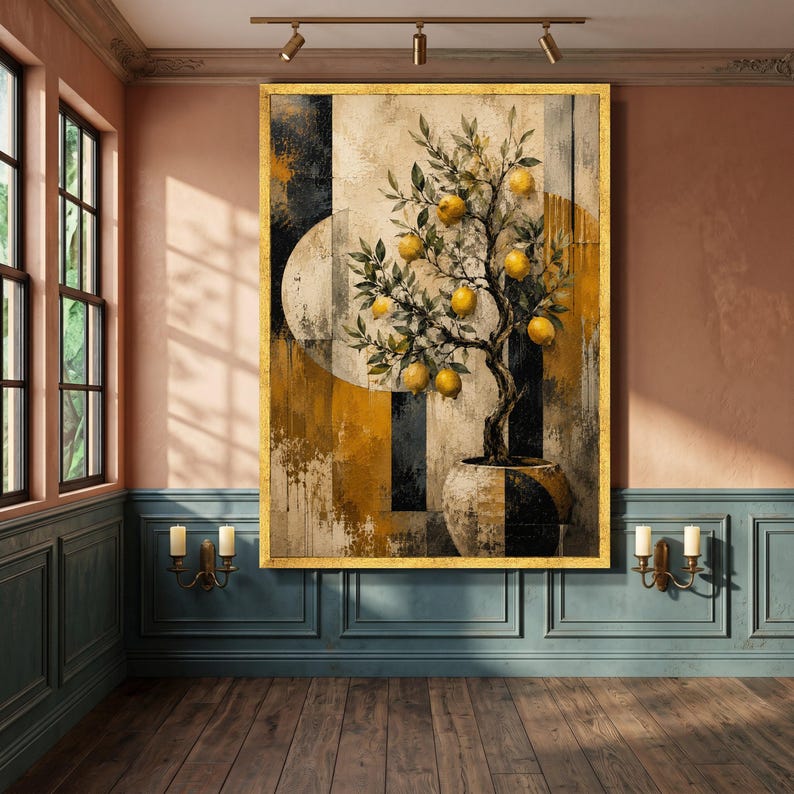 Lemon Tree Canvas Wall Art, Rustic Citrus Branch Design, Modern ...