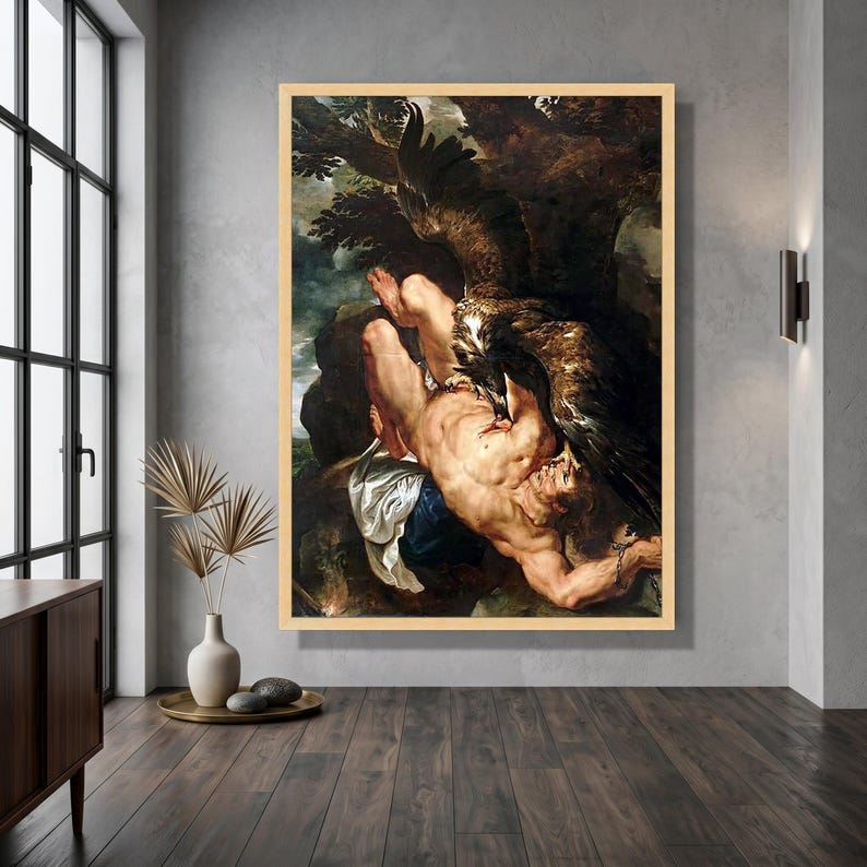Dramatic Mythological Scene Canvas, Prometheus and Eagle Wall Art, Classic Oil Reproduction, Greek Legend Canvas, Heroic Art Decoration image 9