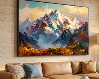 Lebendige Bergspitzen Leinwand Kunst, Abstrakte Landschaft Wand dekor, Moderne Alpen Wiese Kunst